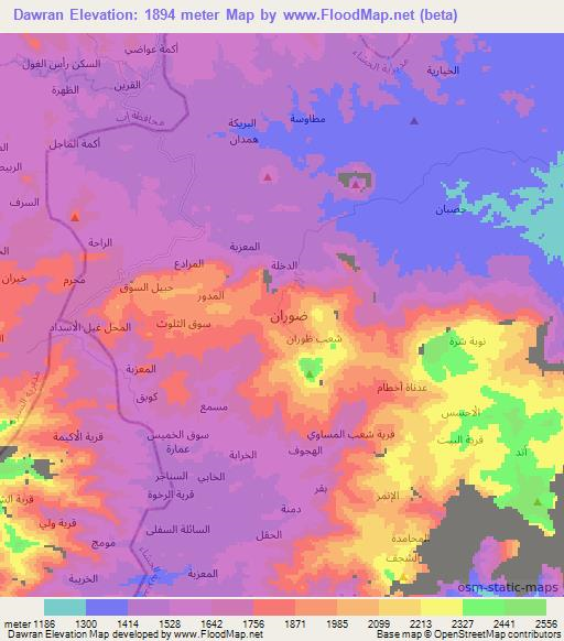 Dawran,Yemen Elevation Map