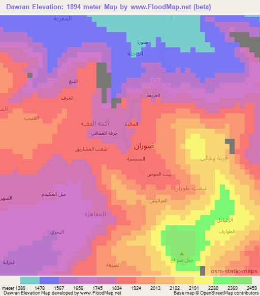 Dawran,Yemen Elevation Map