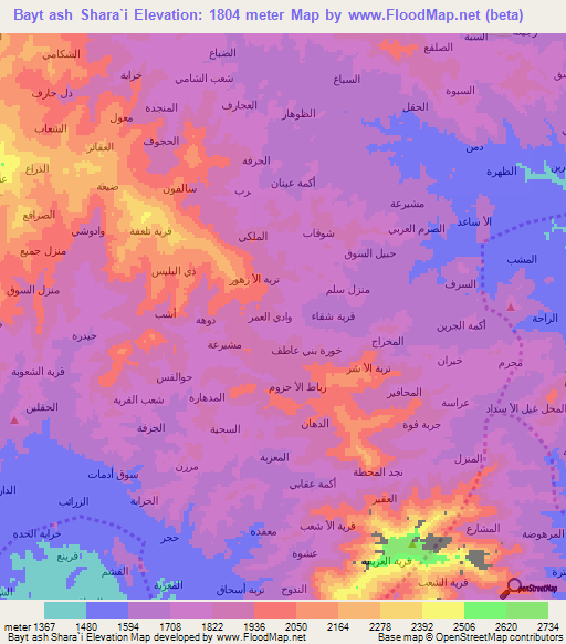 Bayt ash Shara`i,Yemen Elevation Map