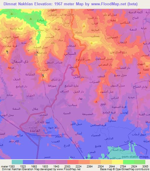 Dimnat Nakhlan,Yemen Elevation Map