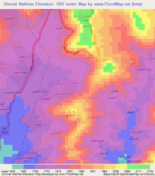 Dimnat Nakhlan,Yemen Elevation Map
