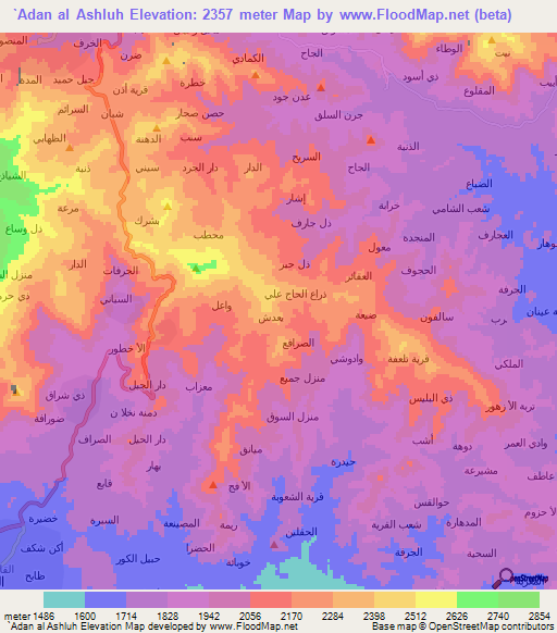 `Adan al Ashluh,Yemen Elevation Map