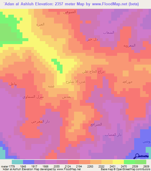 `Adan al Ashluh,Yemen Elevation Map
