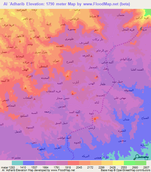 Al `Adharib,Yemen Elevation Map