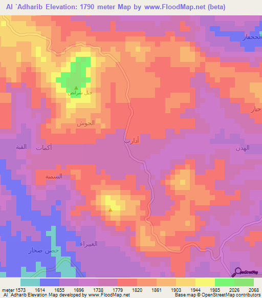 Al `Adharib,Yemen Elevation Map