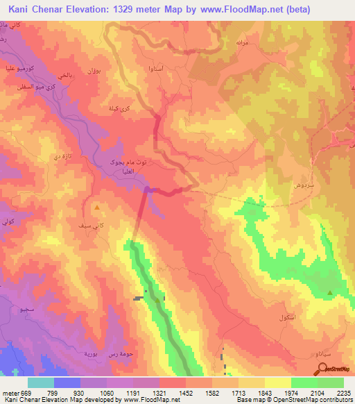 Kani Chenar,Iran Elevation Map