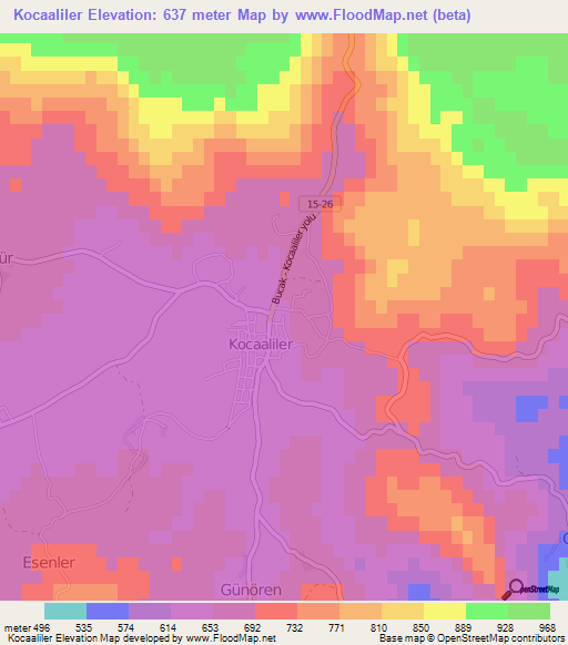 Kocaaliler,Turkey Elevation Map