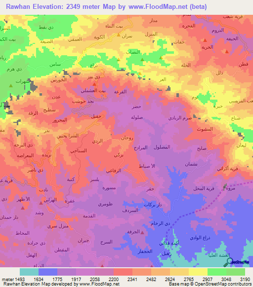 Rawhan,Yemen Elevation Map