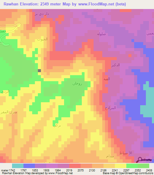 Rawhan,Yemen Elevation Map
