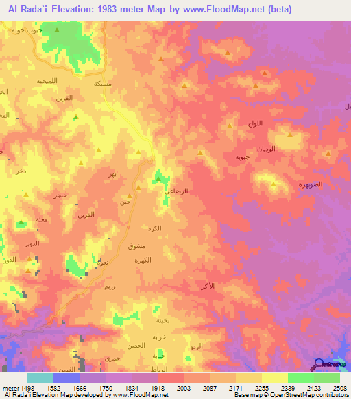 Al Rada`i,Yemen Elevation Map
