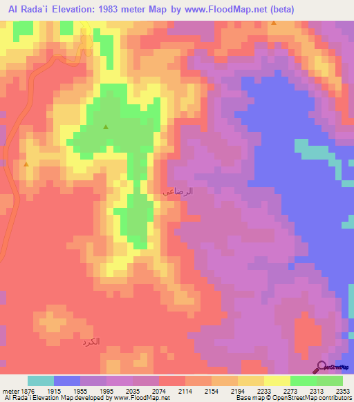 Al Rada`i,Yemen Elevation Map