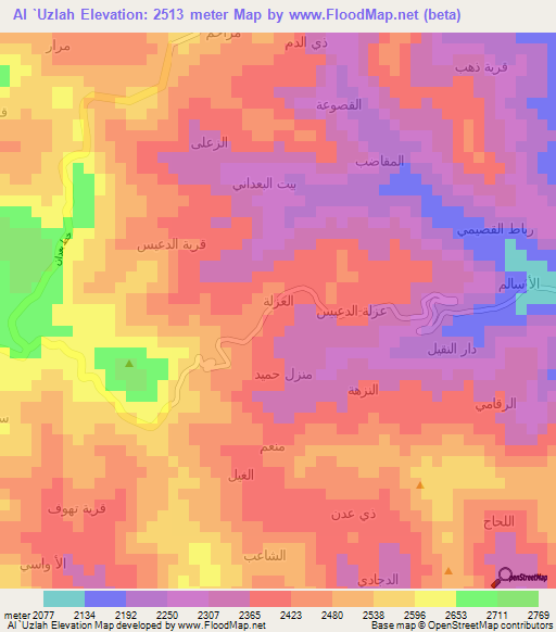 Al `Uzlah,Yemen Elevation Map