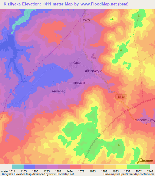 Kizilyaka,Turkey Elevation Map