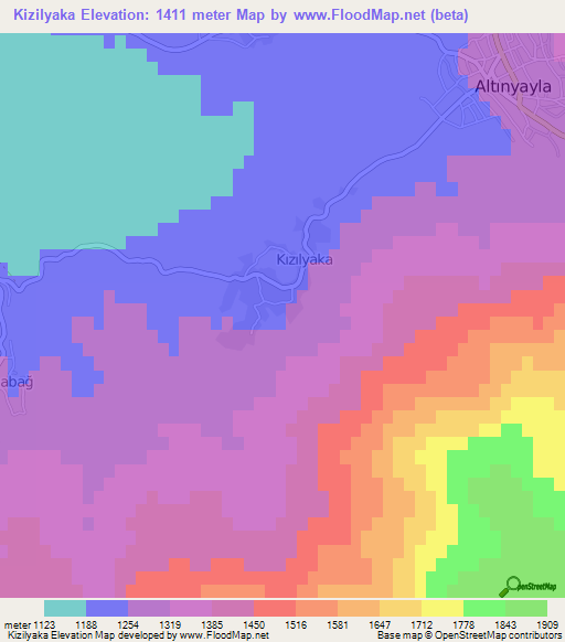 Kizilyaka,Turkey Elevation Map