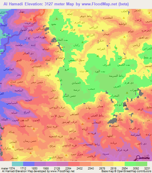 Al Hamadi,Yemen Elevation Map