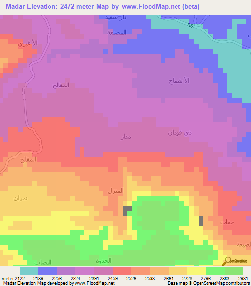Madar,Yemen Elevation Map
