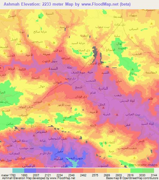 Ashmah,Yemen Elevation Map