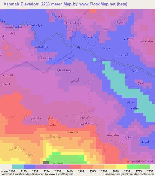 Ashmah,Yemen Elevation Map