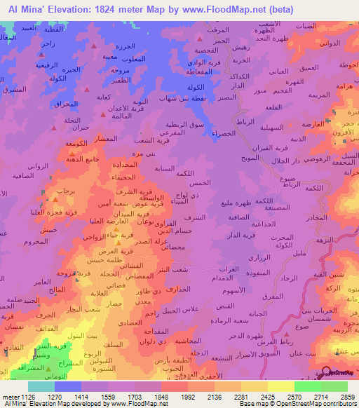Al Mina',Yemen Elevation Map