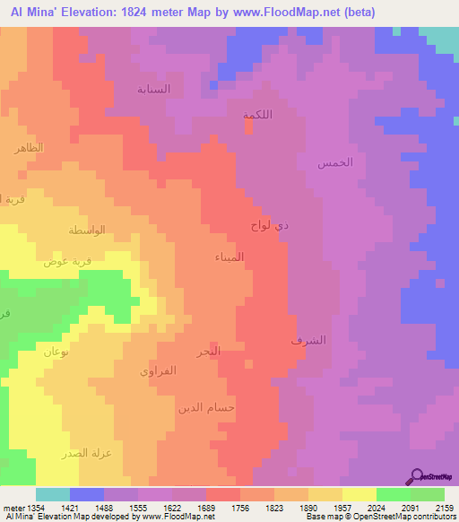 Al Mina',Yemen Elevation Map