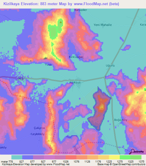 Kizilkaya,Turkey Elevation Map