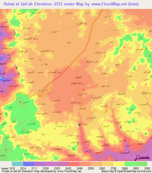 Rubat al Qal`ah,Yemen Elevation Map