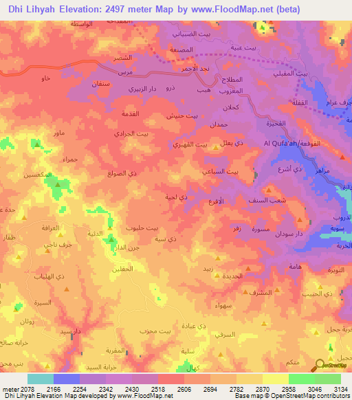 Dhi Lihyah,Yemen Elevation Map