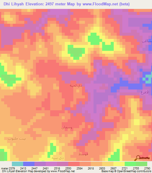 Dhi Lihyah,Yemen Elevation Map