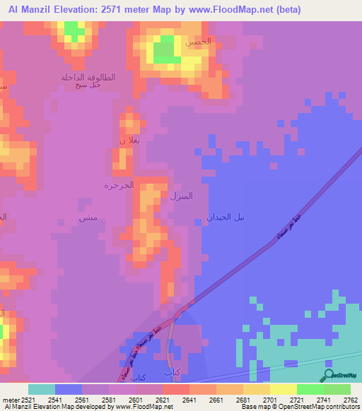 Al Manzil,Yemen Elevation Map