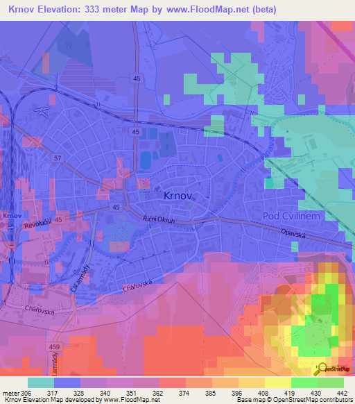 Krnov,Czech Republic Elevation Map