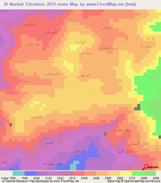 Al Nazhah,Yemen Elevation Map