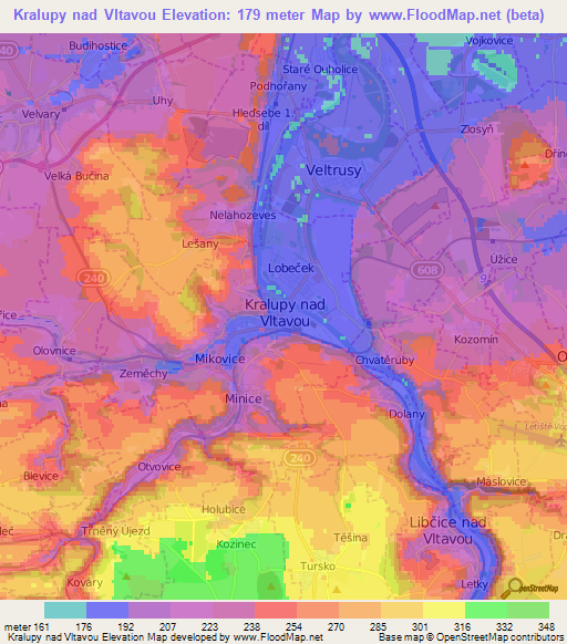 Kralupy nad Vltavou,Czech Republic Elevation Map