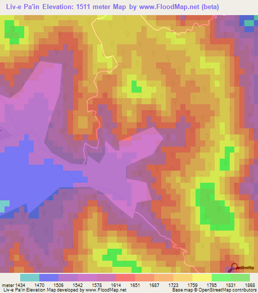Liv-e Pa'in,Iran Elevation Map