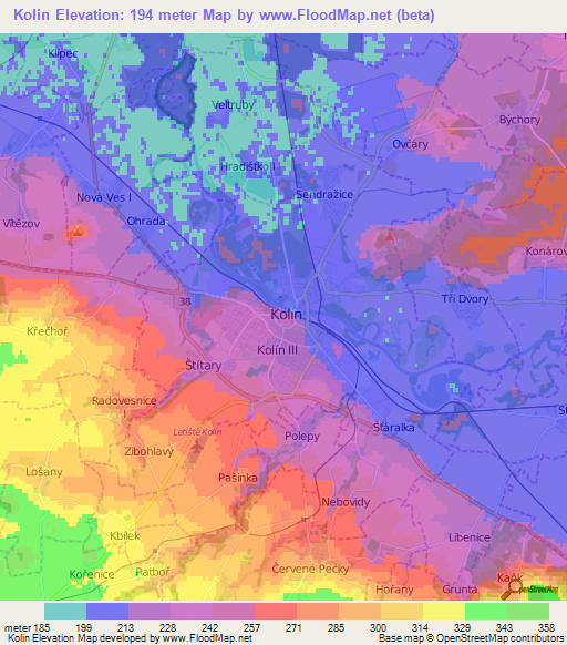 Kolin,Czech Republic Elevation Map