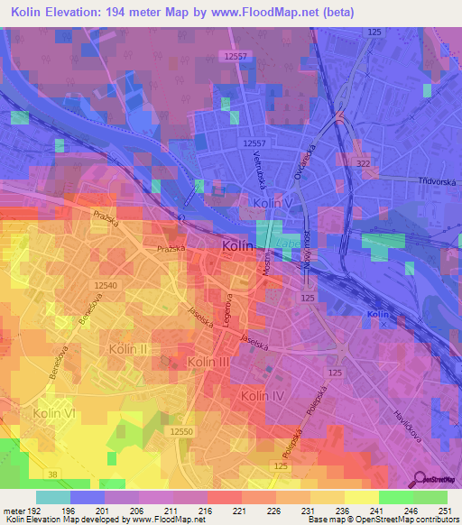 Kolin,Czech Republic Elevation Map