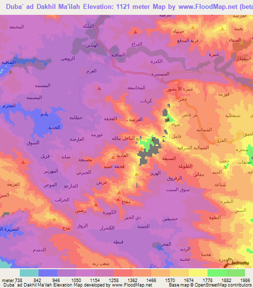 Duba` ad Dakhil Ma'ilah,Yemen Elevation Map