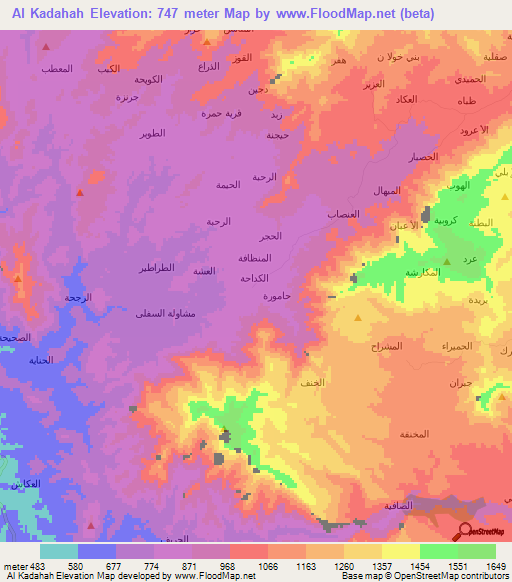 Al Kadahah,Yemen Elevation Map