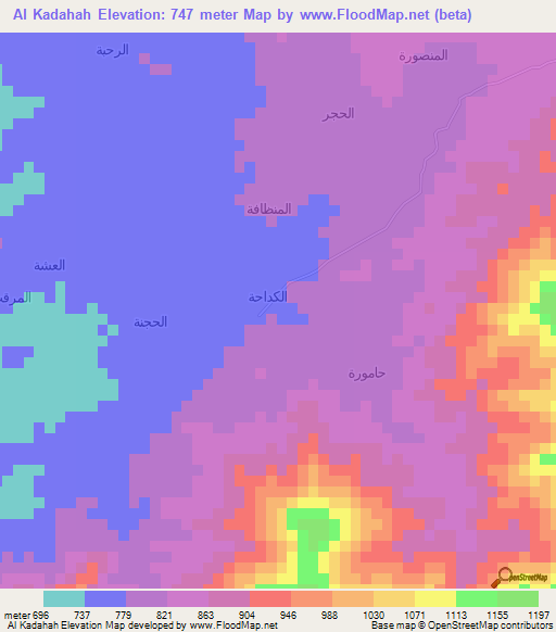 Al Kadahah,Yemen Elevation Map