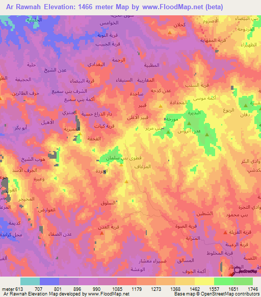 Ar Rawnah,Yemen Elevation Map