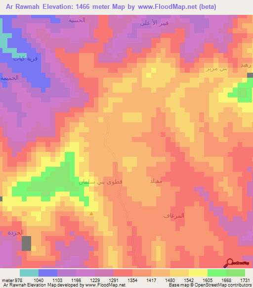 Ar Rawnah,Yemen Elevation Map