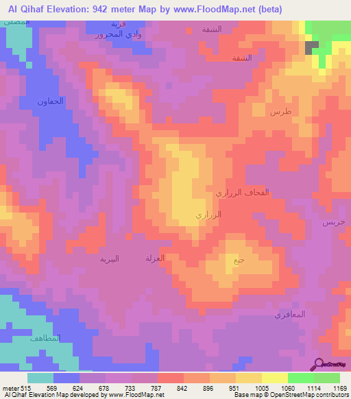 Al Qihaf,Yemen Elevation Map