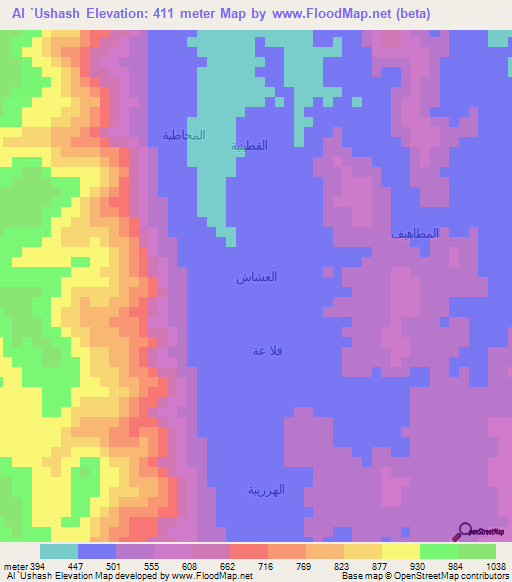 Al `Ushash,Yemen Elevation Map