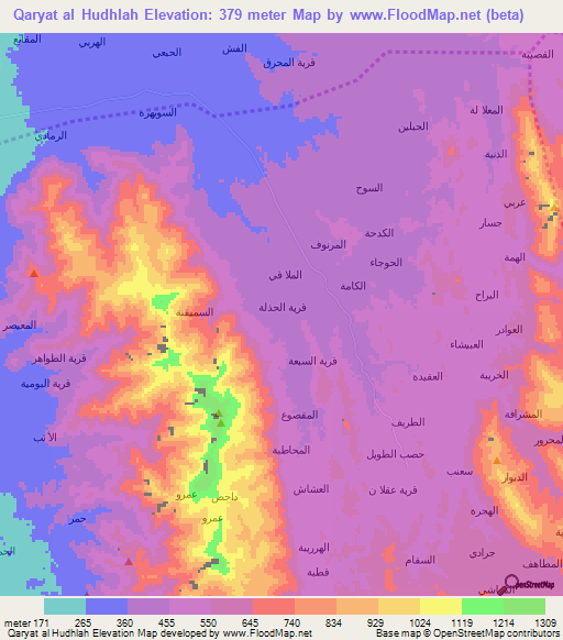 Qaryat al Hudhlah,Yemen Elevation Map