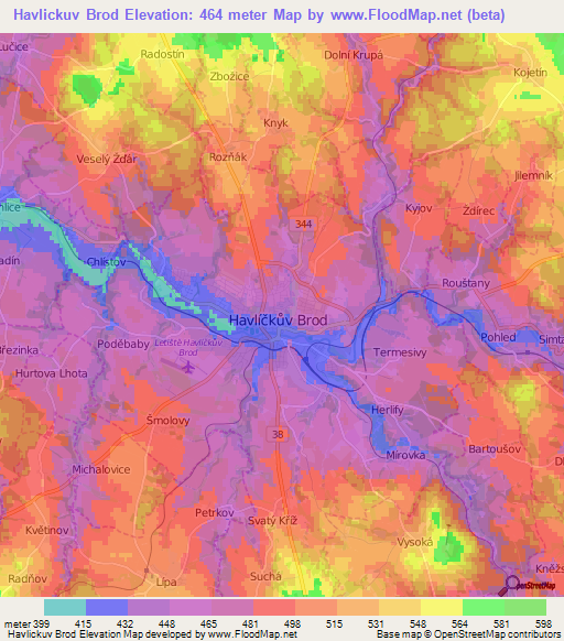 Havlickuv Brod,Czech Republic Elevation Map