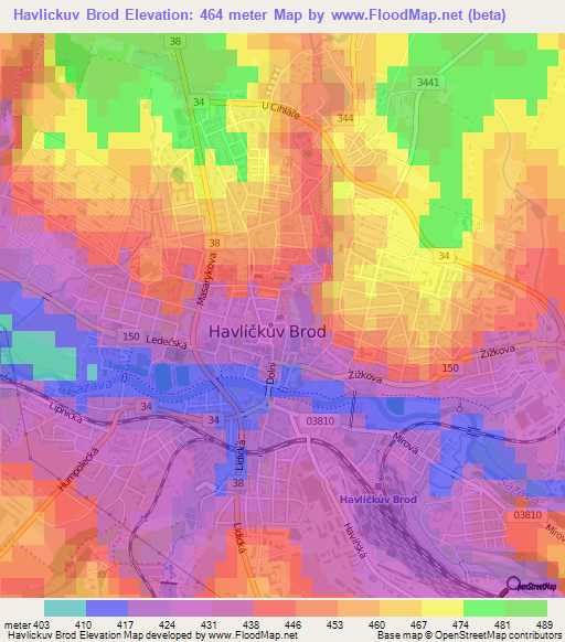 Havlickuv Brod,Czech Republic Elevation Map