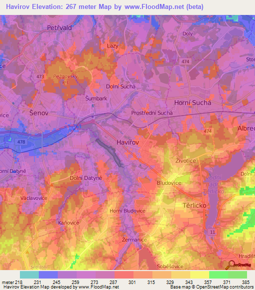 Havirov,Czech Republic Elevation Map