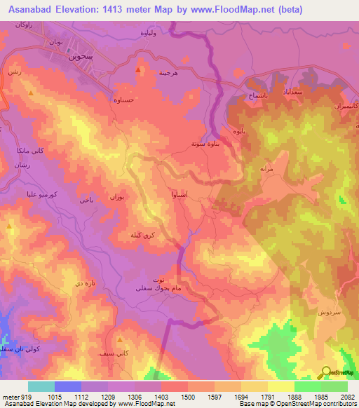 Asanabad,Iran Elevation Map