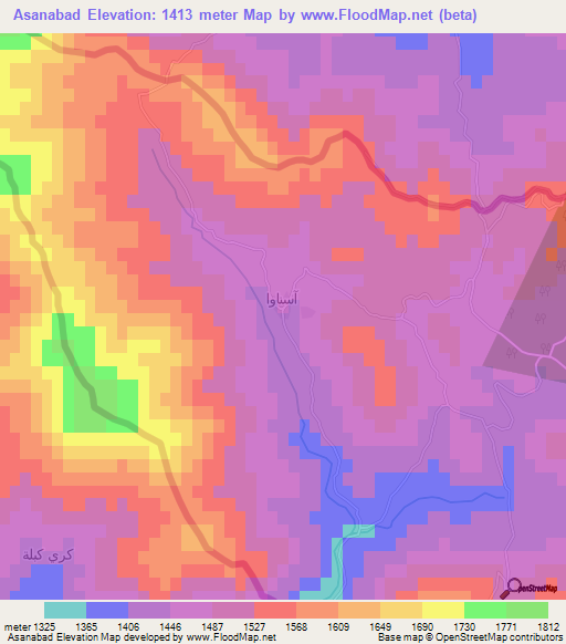 Asanabad,Iran Elevation Map