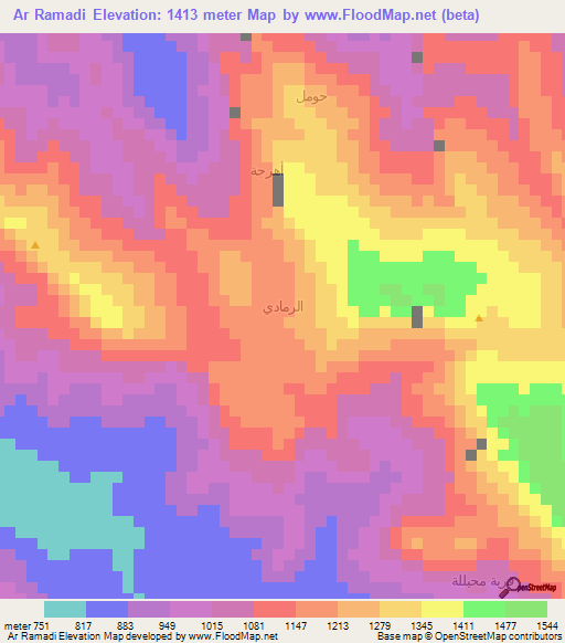 Ar Ramadi,Yemen Elevation Map