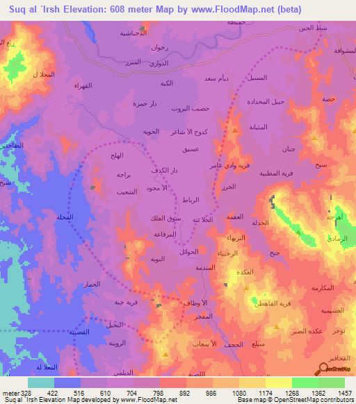 Suq al `Irsh,Yemen Elevation Map